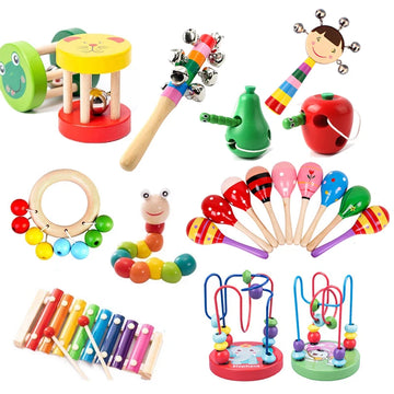 Kids Toys Montessori Wooden Rattles Sand Hammer Enlightenment Wooden Blocks Puzzle Game Development Toys for Children 3-6 years