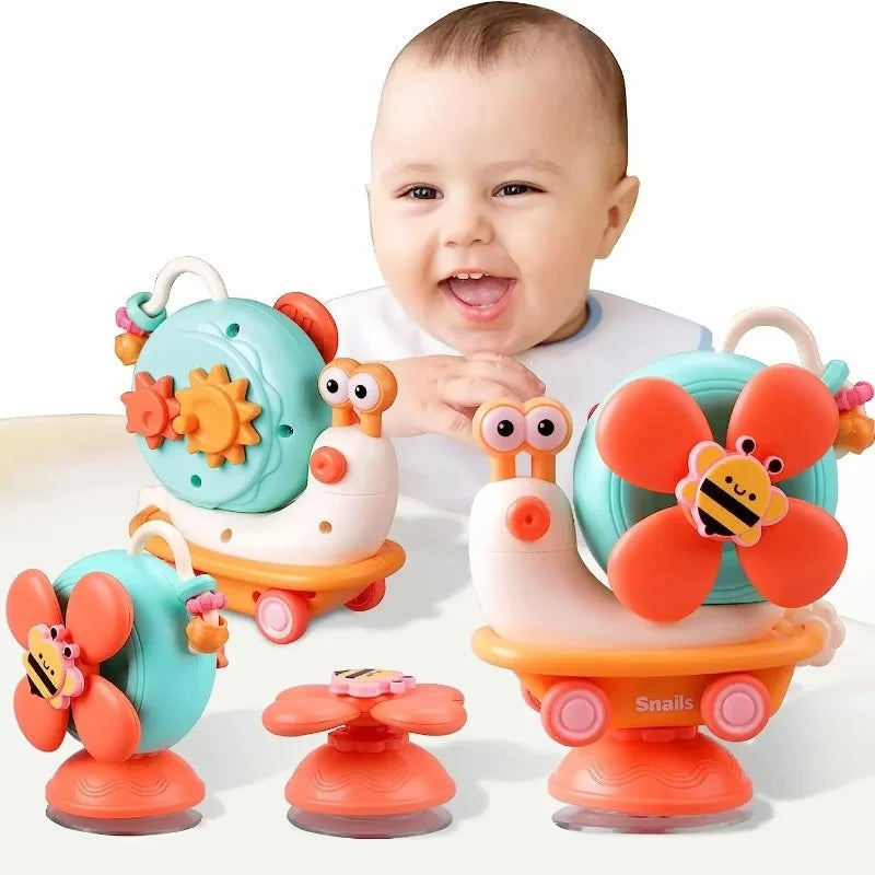 5-in-1 High Chair Toy Cartoon Snail Windmill Rotating Fun Children's Toy Montessori Infant Tray Sensory Travel Toys for Baby