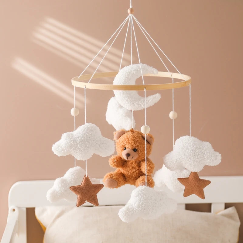 Baby Wooden Bed Bell Mobile Hanging Toy 0-12 Month Baby Crib Mobile Lambhair Bear Bunny Doll Toy Bed Holder Bracket Kid Gift