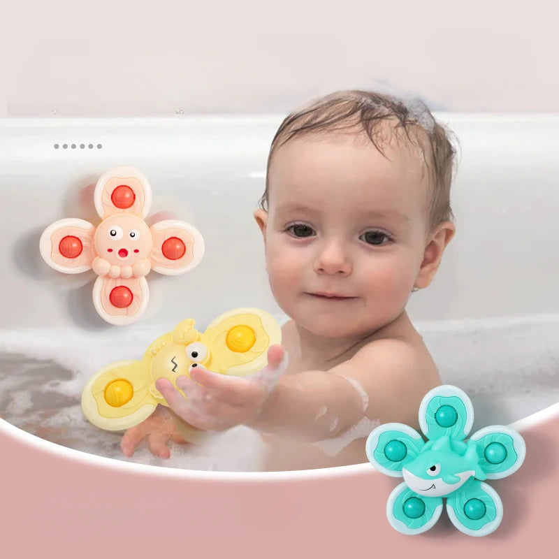 3PCS Suction Cup Spinner Bath Toys For Kids Sensory Stress Relief Spinning Educational Toys Baby Rotating Rattle Fidget Gifts