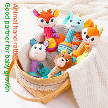 Colorful Baby Rattles Fox Deer Zebra Bear Bunny Animal Shaped Infant Hand Rattle With Teether Crib Baby Toys 0 to 12 Months