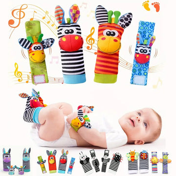 4PCS Baby Rattles Toys for 0-12 Month, Infant Girl Boy Toys for Babies 3-6 Months, Newborn Hand & Foot Toys for 0 to 9 Months