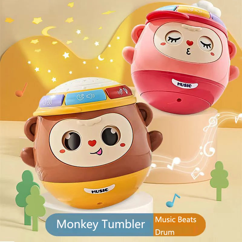 5 in 1 Cute Monkey Tumbler Toy Star Projector Lamp Music Beats Drum Early Educational Toys For 0-12 Months