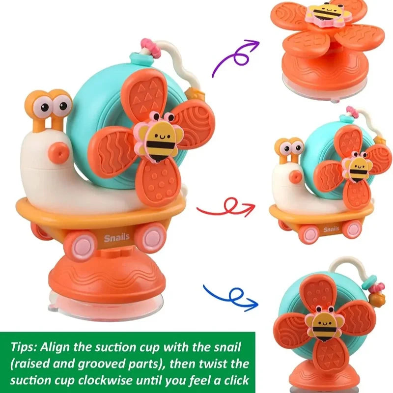 5-in-1 High Chair Toy Cartoon Snail Windmill Rotating Fun Children's Toy Montessori Infant Tray Sensory Travel Toys for Baby