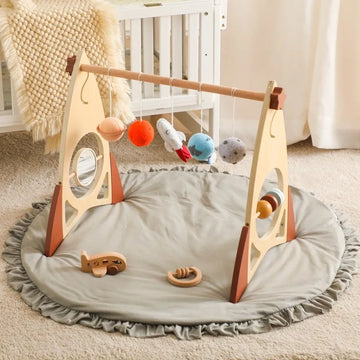 Baby Rocket Play Gym Wooden Mobile Rocket Rattle Activity Toys Hanging Sensory Toys Foldable Play Gym Frame Room Decorations Toy